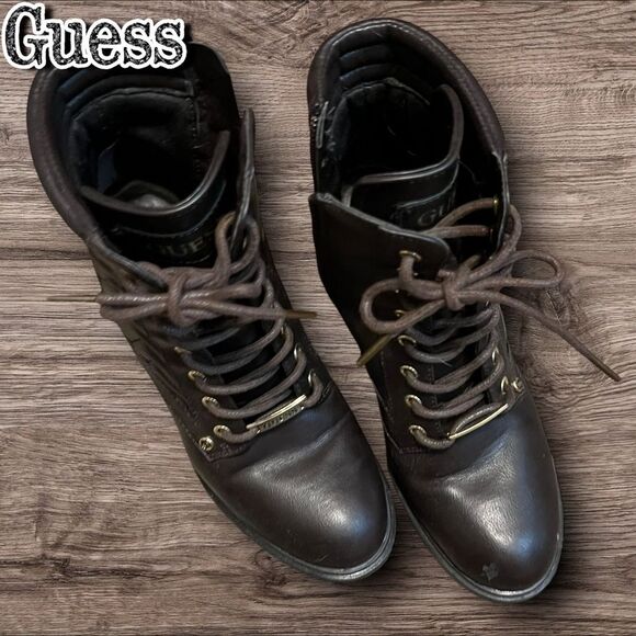 Preowned EUC GUESS Quilted Lace-Up Platform Heeled Boots – Size 5.5M - Picture 6 of 11